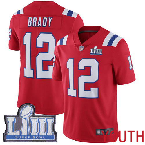 New England Patriots Football #12 Super Bowl LIII Bound Limited Red Youth Tom Brady Alternate NFL Jersey->youth nfl jersey->Youth Jersey